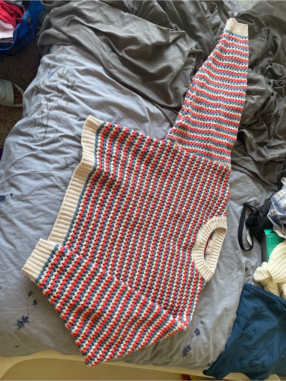 Sweater with Red and Navy stripes